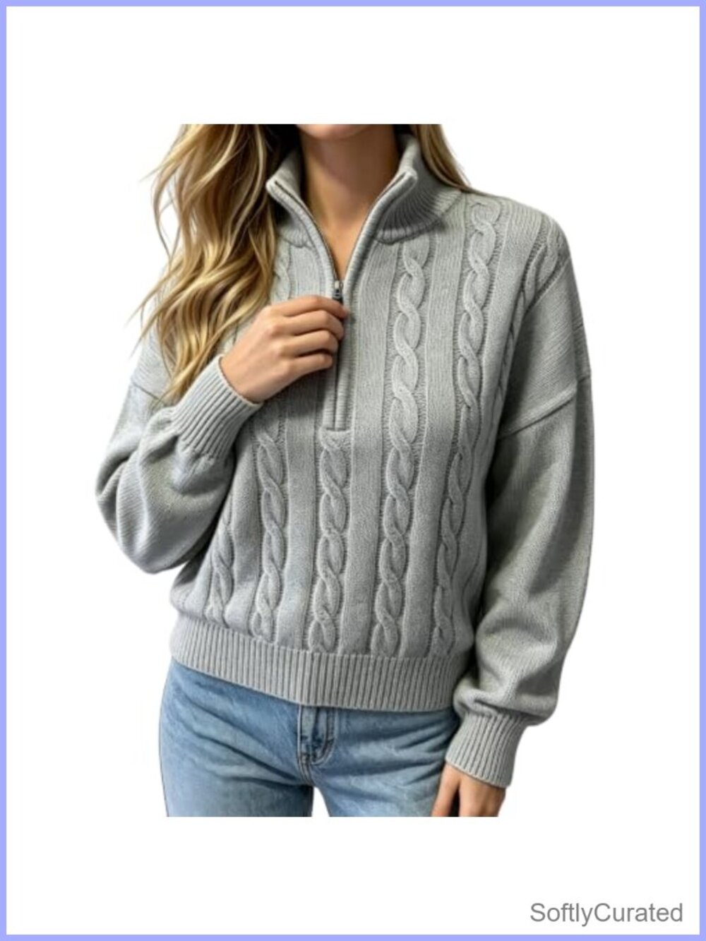 Women's 100% Cotton Quarter Zip Ribbed Cable Knit Sweater Pullover